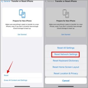 Reset network settings