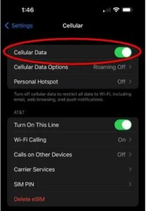 Toggle your cellular data button