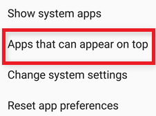 Click on the settings that modify the Apps that can appear on top