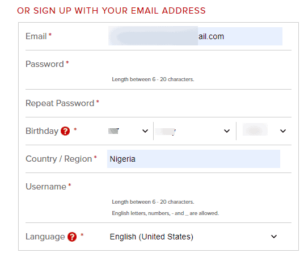 Fill in your personal details on the “Sign Up” form