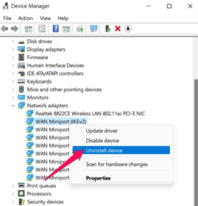 Pick Uninstall device from the context menu when you right-click on the driver